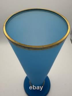 Antique 19th Century French Blue Opaline Glass Vase With Gold Gilt Rim
