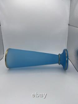 Antique 19th Century French Blue Opaline Glass Vase With Gold Gilt Rim