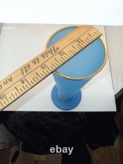 Antique 19th Century French Blue Opaline Glass Vase With Gold Gilt Rim
