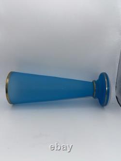 Antique 19th Century French Blue Opaline Glass Vase With Gold Gilt Rim