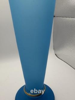 Antique 19th Century French Blue Opaline Glass Vase With Gold Gilt Rim