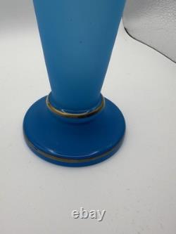 Antique 19th Century French Blue Opaline Glass Vase With Gold Gilt Rim