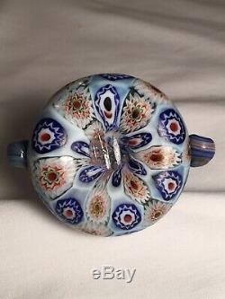 Antique 2 Mini Murano Millefiori Fratelli Toso Handle Roman Urn Glass Bud Vase