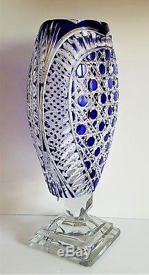 Antique Ajka / Faberge Russian Court Cut To Clear Cobalt Blue Large Footed Vase