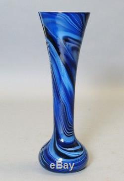 Antique American 10 Art Deco Glass Vase by Imperial c. 1925 Blue White Orange