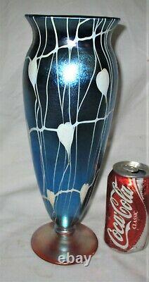 Antique Art Deco USA 12.5 Durand Blue Hearts Vines Art Glass Flower Vase Mint