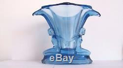 Antique, Art Deco Walther & Sohne Blue Glass Vase With Figures, Windsor Vase