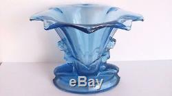 Antique, Art Deco Walther & Sohne Blue Glass Vase With Figures, Windsor Vase