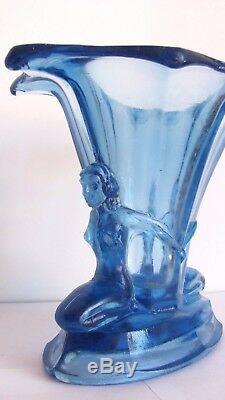 Antique, Art Deco Walther & Sohne Blue Glass Vase With Figures, Windsor Vase