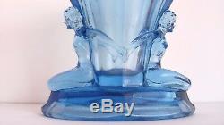 Antique, Art Deco Walther & Sohne Blue Glass Vase With Figures, Windsor Vase