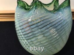 Antique Art Glass Vase Mt Washington Pairpoint Blue Satin with Applied Acorns