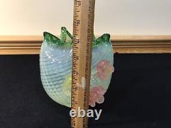 Antique Art Glass Vase Mt Washington Pairpoint Blue Satin with Applied Acorns