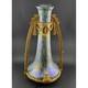 Antique Art Nouveau Iridescent Art Glass Vase, Gilt Bronze, Mounted Oil Spot
