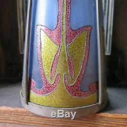 Antique Art Nouveau/Jugendstil Enameled Blue Glass Vase with Pewter 1890-1910