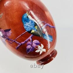 Antique Baccarat Hand Blown Painted Blue Bird Floral Branch Milk Glass Vase