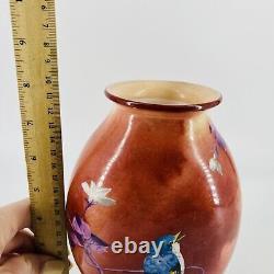 Antique Baccarat Hand Blown Painted Blue Bird Floral Branch Milk Glass Vase