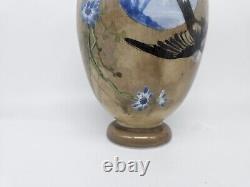 Antique Baccarat Opaline Glass Japonisme Swallow Vase With Blue Willow Scene Signe