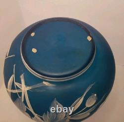 Antique Beautiful French Bohemian, Art Nouveau Blue Satin Enameled Glass Vase UM