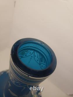 Antique Beautiful French Bohemian, Art Nouveau Blue Satin Enameled Glass Vase UM