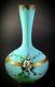 Antique Blue Opaline Glass Vase Enamel Flowers Beads Jewels Exceptional Quality