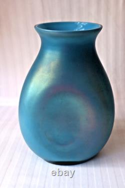 Antique Bohemian Art Nouveau Rindskopf Opal Iris blue glass vase c 1900
