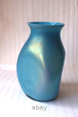 Antique Bohemian Art Nouveau Rindskopf Opal Iris blue glass vase c 1900