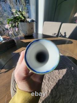 Antique Bohemian Cobalt Blue Art Glass Vase Ewer Hand Painted Floral Gold URN