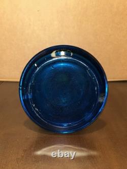 Antique Bohemian Cobalt Blue Glass Vase, Hand Painted