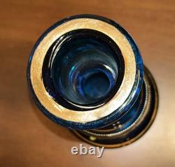 Antique Bohemian Cobalt Blue Glass Vase, Hand Painted