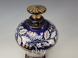 Antique Bohemian Haida Enameled Blue Glass Lidded Pokal Jar Vase c1820