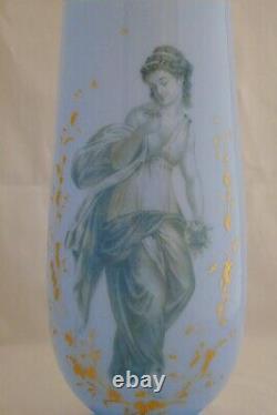 Antique Bohemian Hand Blown Blue Glass Large VASE with Mythological Woman