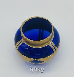 Antique Bohemian JOSEF RIEDEL COBALT Blue Glass vase Gold Gilded Enamel