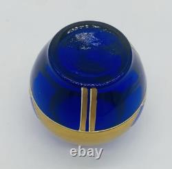 Antique Bohemian JOSEF RIEDEL COBALT Blue Glass vase Gold Gilded Enamel