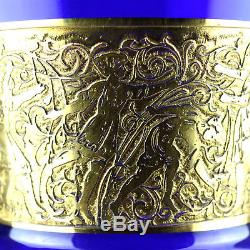 Antique Bohemian Moser Cobalt Blue Oroplastic Cut Glass Vase Acid Gold Art Deco