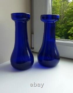 Antique Bristol Blue Pair of Hyacinth Vases no chips or cracks