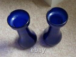 Antique Bristol Blue Pair of Hyacinth Vases no chips or cracks