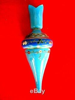 Antique Bud Vase. Hand Painted with Heavy Ornate Silverplate Holder. Blue