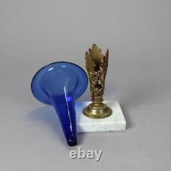 Antique Cobalt Blue Glass Vase With Figural Cast Gilt Bronze & Marble Base C1890