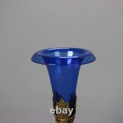 Antique Cobalt Blue Glass Vase With Figural Cast Gilt Bronze & Marble Base C1890