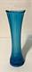 Antique Colonial Blue Glass Ribbed Swung Stretch Flower Vase/Ripple Stiple Rim