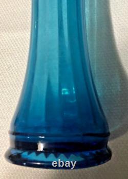 Antique Colonial Blue Glass Ribbed Swung Stretch Flower Vase/Ripple Stiple Rim