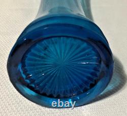 Antique Colonial Blue Glass Ribbed Swung Stretch Flower Vase/Ripple Stiple Rim