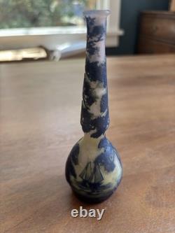 Antique DeVez Nautical Sailboat Cameo Glass Decorative Vase Signed 5.75