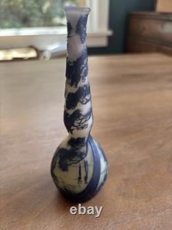 Antique DeVez Nautical Sailboat Cameo Glass Decorative Vase Signed 5.75