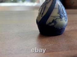 Antique DeVez Nautical Sailboat Cameo Glass Decorative Vase Signed 5.75