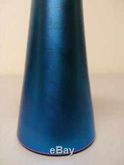 Antique Durand #1713 Blue Iridescent Art Glass 7 Cabinet Vase, Signed