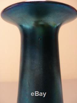 Antique Durand #1713 Blue Iridescent Art Glass 7 Cabinet Vase, Signed
