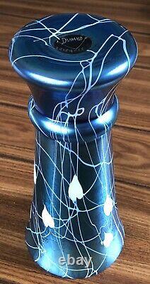 Antique Durand Blue Iridescent Hearts Vines Art Glass Vase 20154-10 Signed