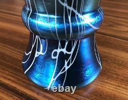 Antique Durand Blue Iridescent Hearts Vines Art Glass Vase 20154-10 Signed