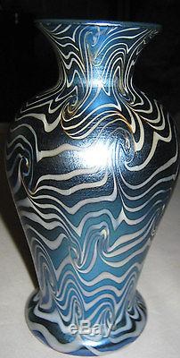 Antique Durand Blue Swirl King Tut Art Deco Flower Garden Glass Urn Plant Vase